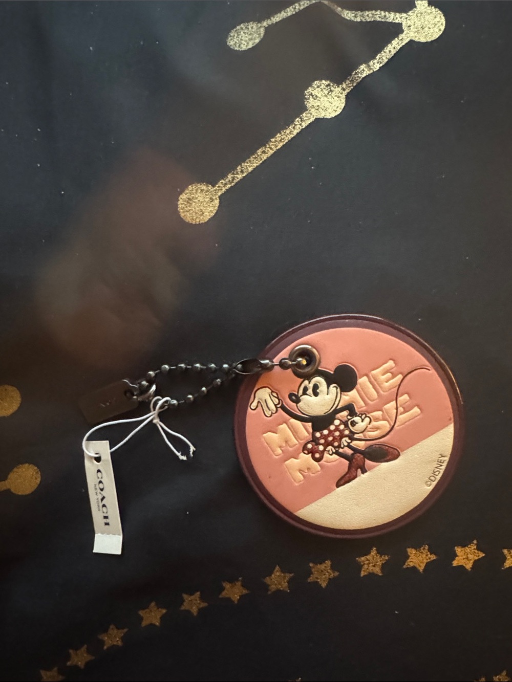 Coach x Disney Minnie Mouse Round Leather Charm in Pink, Tan and Black